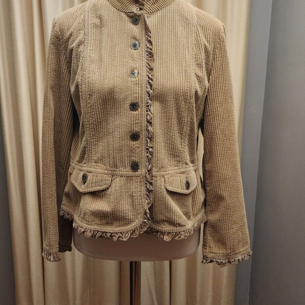 J Jill Tan Corduroy 2 Pocket Button Up Blazer Jacket Size MP - Picture 2 of 10